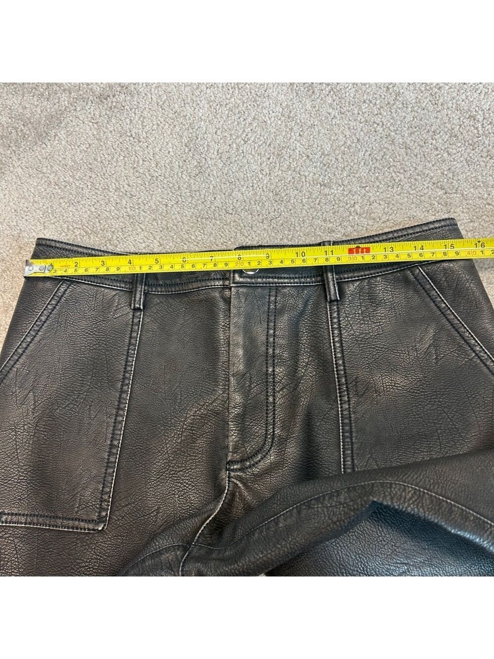 Zara Black faux leather pleather vegan rustic straight leg pants Sz 6 NWOT - Picture 7 of 12